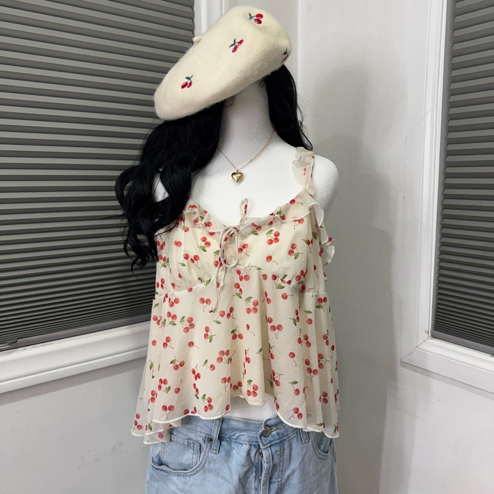 Wild Fable Cherry Print Babydoll Cami Top | Size L